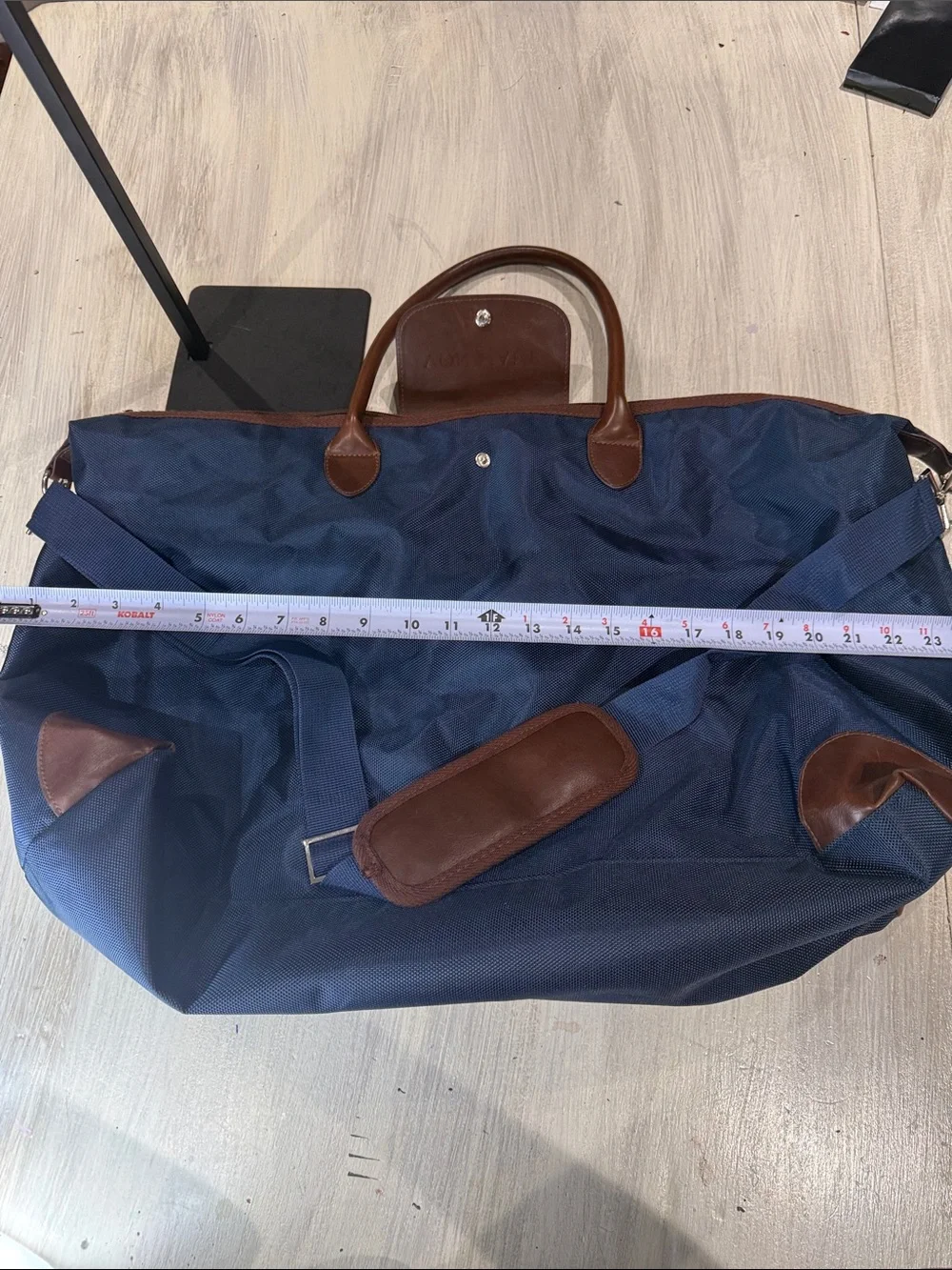 XL Navy Weekender Duffel Bag with Brown Trim